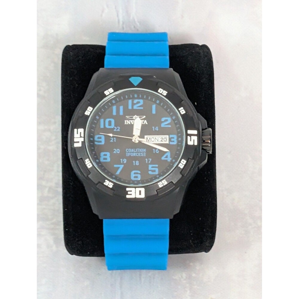 Invicta Coalition Forces Model 25330 Day Date Watch Blue Silicone Band 100M